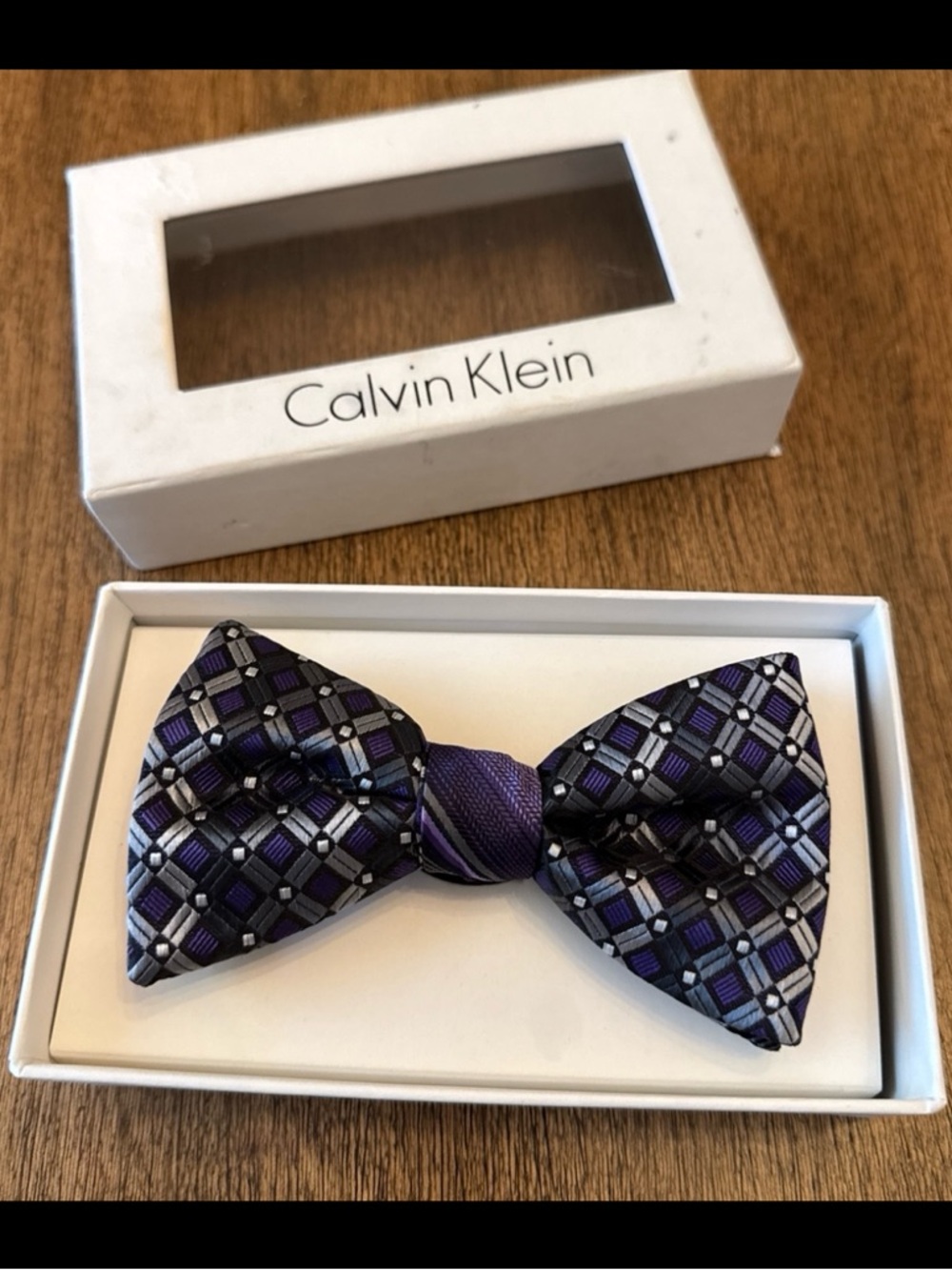 Calvin Klein Purple and Black Geometric Bow Tie